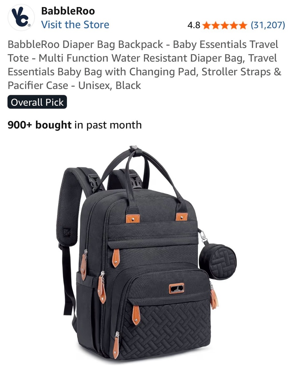 BabbleRoo Quilted Diaper Bag backpack